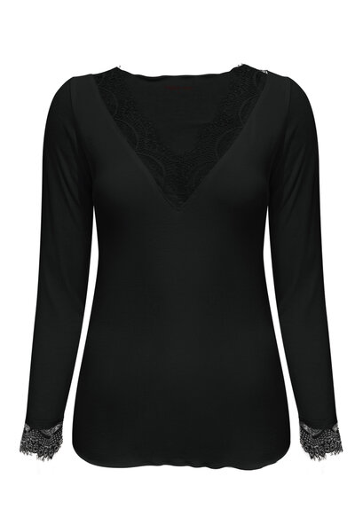 Top Black cashmere with lace v neck Triple Nine TR9003