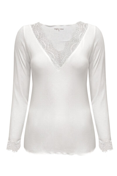 Top Creme cashmere with lace v neck Triple Nine TR9003