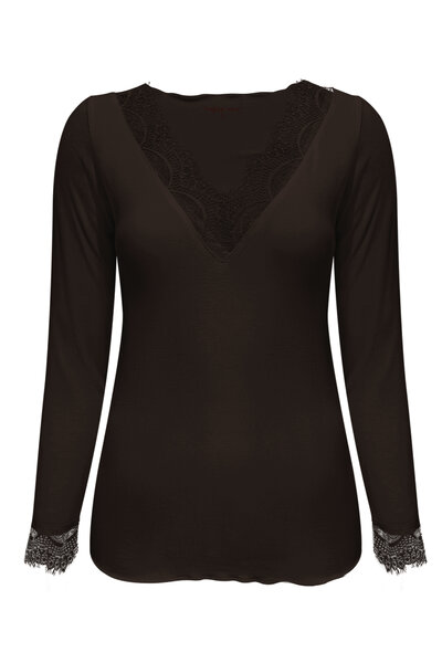 Top dark brown cashmere with lace v neck Triple Nine TR9003