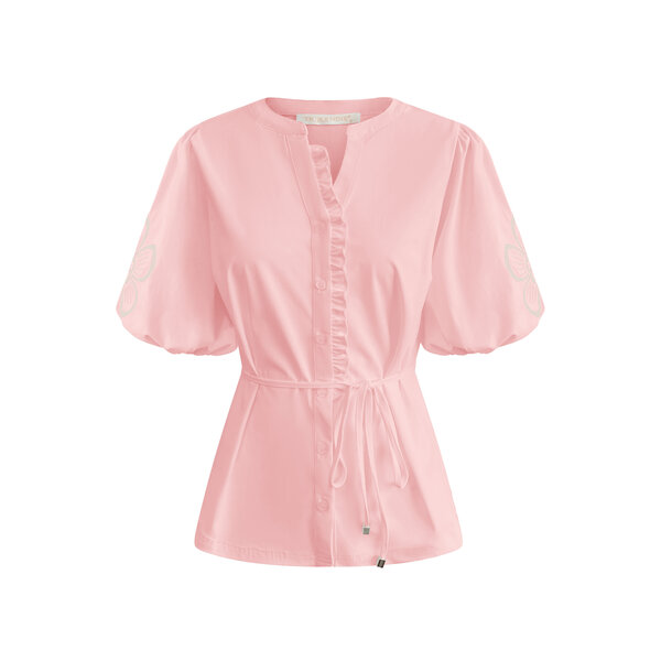 Blouse short sleeves with embroidery on the sleeves and cord BLS5943 Powder Pink