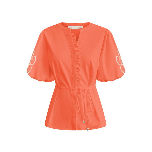 Blouse short sleeves with embroidery on the sleeves and cord BLS5943 Carol