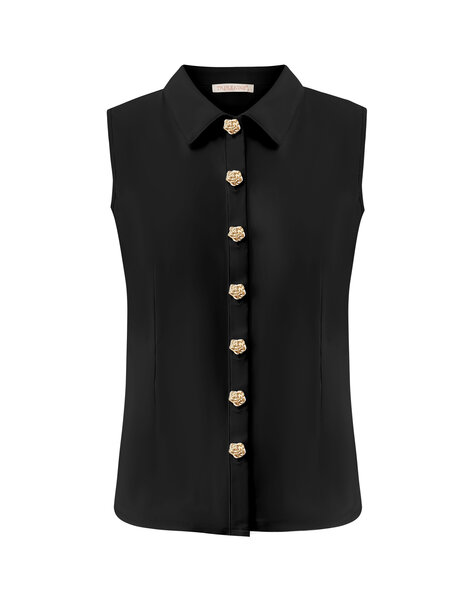BLS5932 Black Blouse cut sleeves with gold buttons