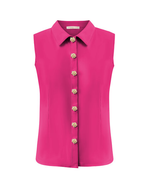 BLS5932 Fuchsia Blouse cut sleeves with gold buttons
