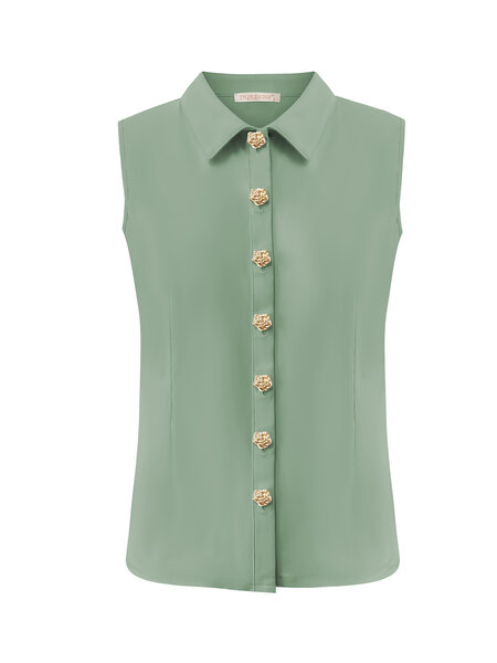 BLS5932 Sage Green Blouse cut sleeves with gold buttons