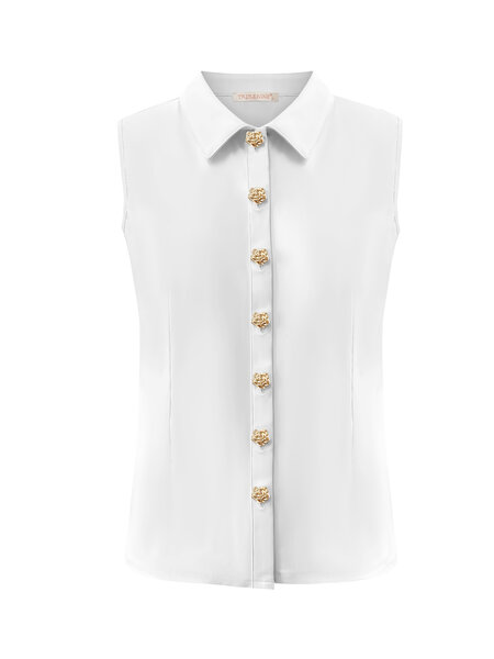 BLS5932 White Blouse cut sleeves with gold buttons