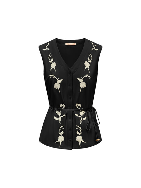 BLS5938 Black Blouse cut sleeves with embroidery and cord