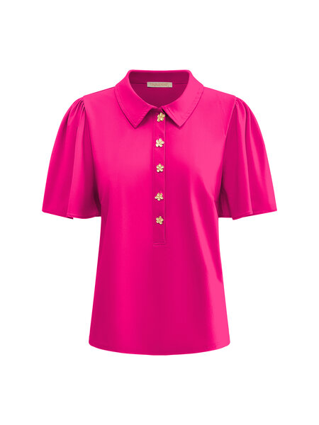 TP6942 Fuchsia Top short sleeves with collar and gold buttons