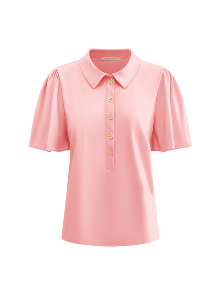 TP6942 Powder pink Top short sleeves with collar and gold buttons