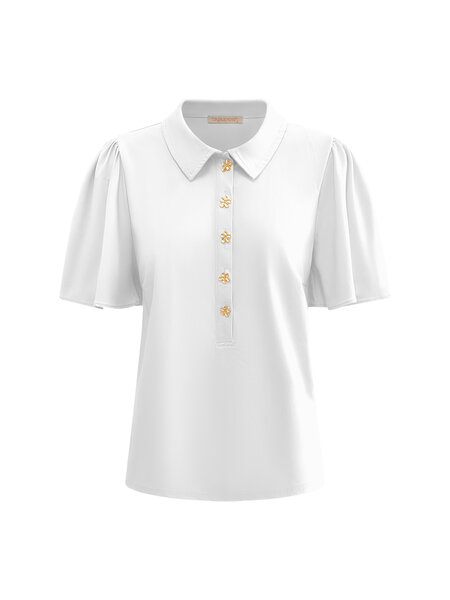 TP6942 White Top short sleeves with collar and gold buttons