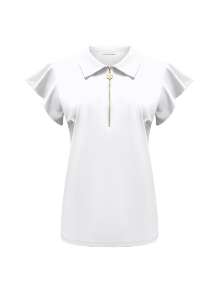 Top White with collar and zip and ruche sleeves TP6937