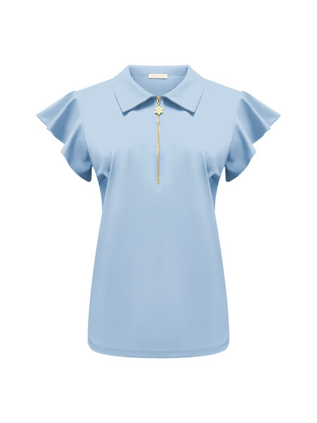 Top L Blue with collar and zip and ruche sleeves TP6937,