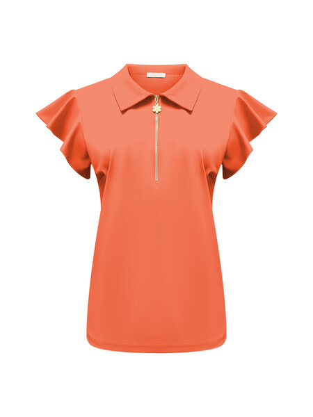 Top Coral with collar and zip and ruche sleeves TP6937,