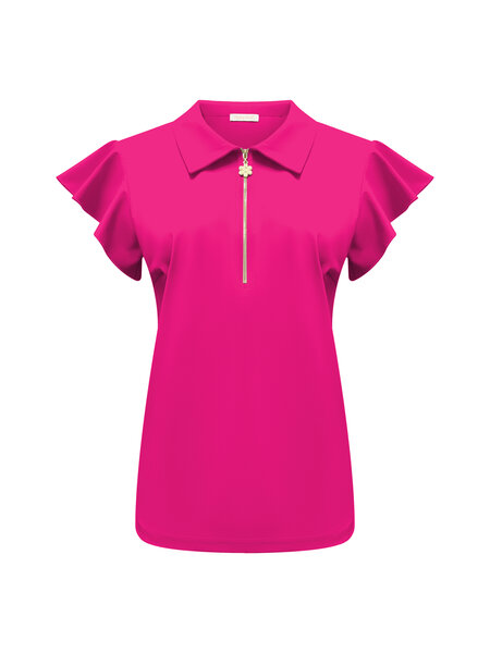 Top Fuchsia with collar and zip and ruche sleeves TP6937