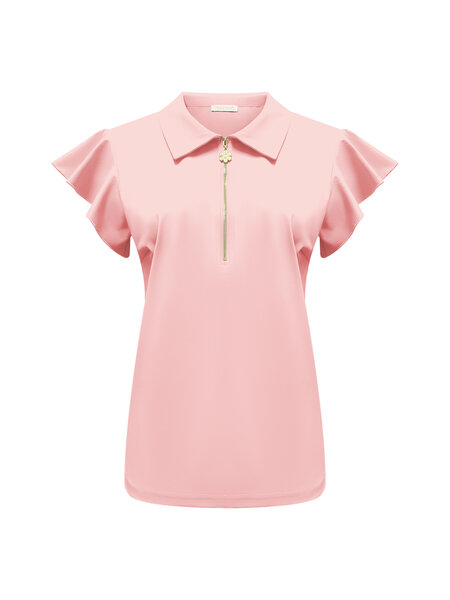 Top Powder Pink with collar and zip and ruche sleeves TP6937