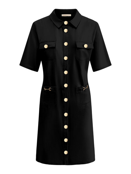 Triple Nine JK51824 Black Dress short sleeves with gold buttons and pockets