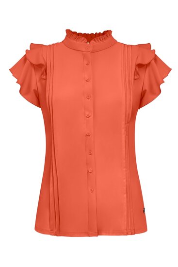 Triple nine BLS-5701 Coral Blouse cut sleeves with rouches 1