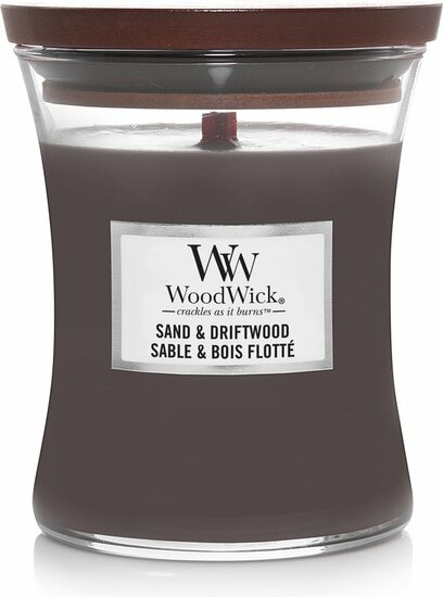 Geurkaars Sand &amp; driftwood medium - Woodwick