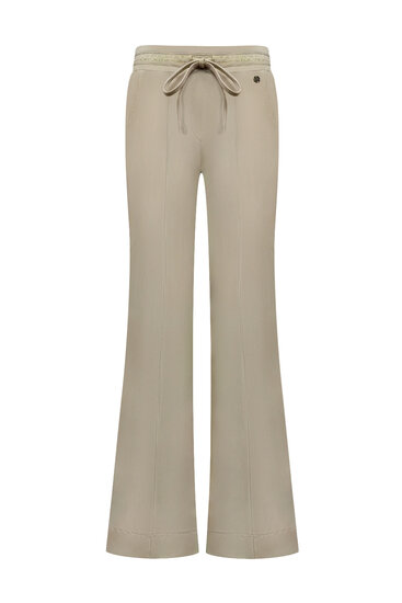 Broek flared beige with gold rib belt Triple Nine BR2304