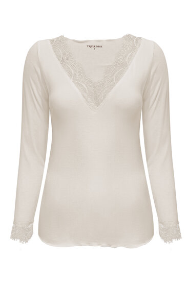 Top Beige  cashmere with lace v neck Triple Nine TR9003