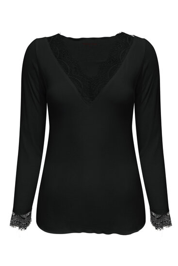 Top Black cashmere with lace v neck Triple Nine TR9003