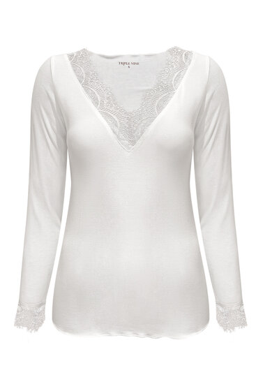 Top Creme cashmere with lace v neck Triple Nine TR9003