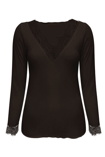 Top dark brown cashmere with lace v neck Triple Nine TR9003