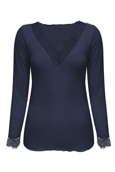 Top navy cashmere with lace v neck Triple Nine TR9003