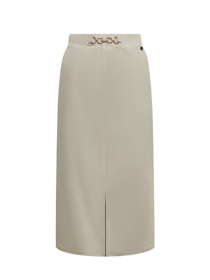 Skirt with split and gold buckle RK7302 Beige