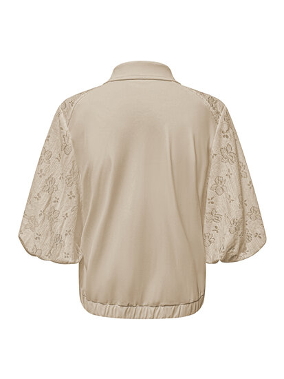 JA92409 Jacket short sleeves with zip and lace sleeves Beige back