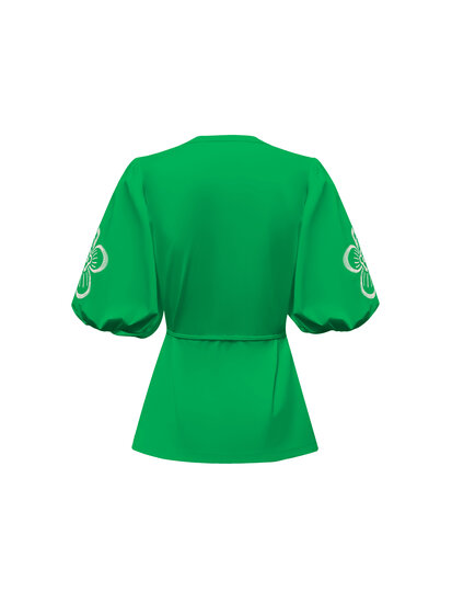 Blouse short sleeves with embroidery on the sleeves and cord BLS5943 G.Green back
