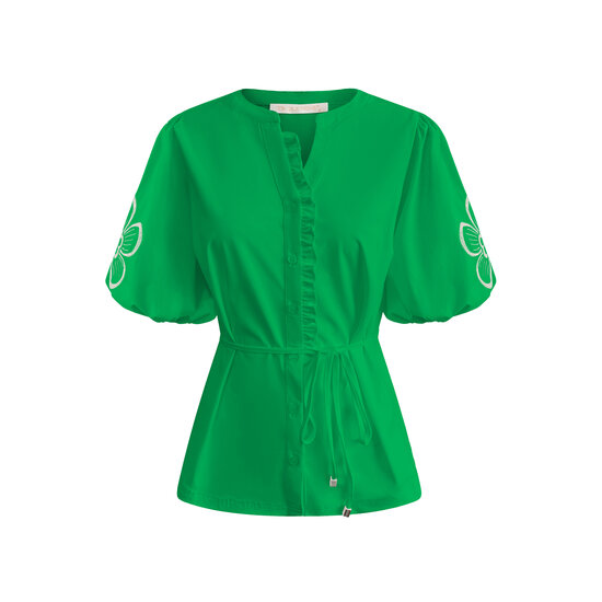 Blouse short sleeves with embroidery on the sleeves and cord BLS5943 G.Green