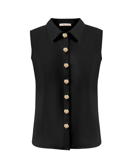 BLS5932 Black Blouse cut sleeves with gold buttons