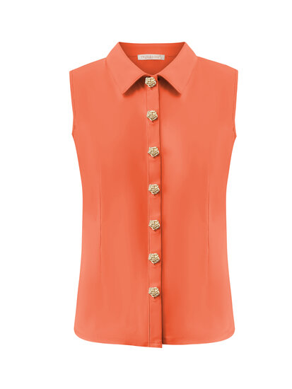 BLS5932 Coral Blouse cut sleeves with gold buttons