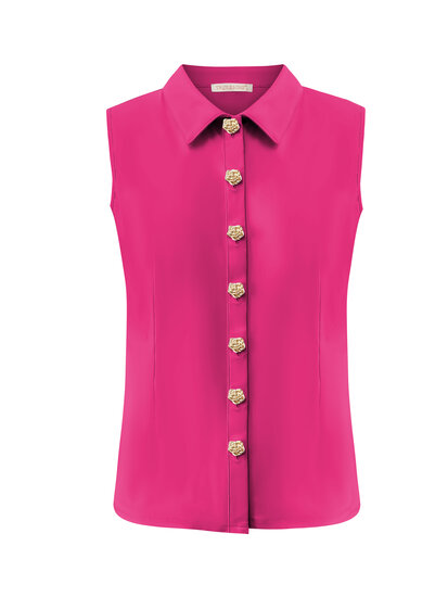 BLS5932 Fuchsia Blouse cut sleeves with gold buttons
