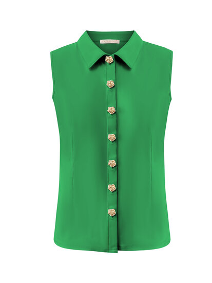 BLS5932 G.Green Blouse cut sleeves with gold buttons