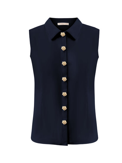BLS5932 Navy Blouse cut sleeves with gold buttons