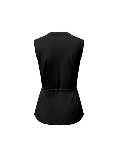 BLS5938 Black Blouse cut sleeves with embroidery and cord back