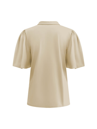 TP6942 Beige Top short sleeves with collar and gold buttons back