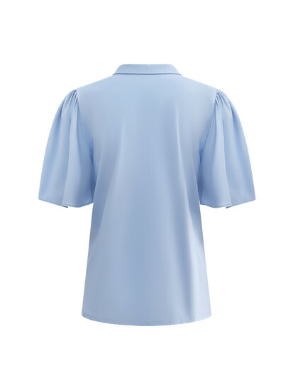 TP6942 L.blue Top short sleeves with collar and gold buttons back