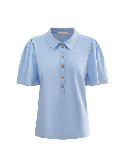 TP6942 L.blue Top short sleeves with collar and gold buttons