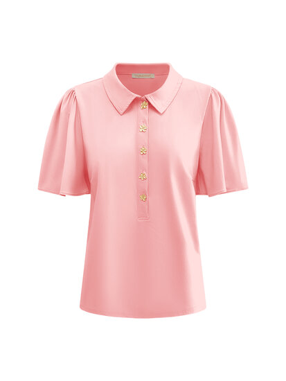 TP6942 Powder pink Top short sleeves with collar and gold buttons