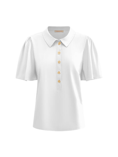 TP6942 White Top short sleeves with collar and gold buttons