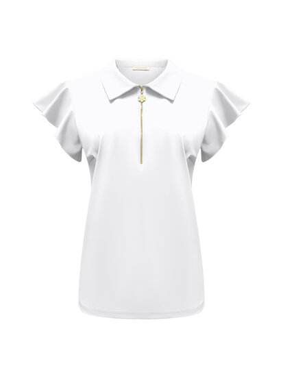 Top White with collar and zip and ruche sleeves TP6937