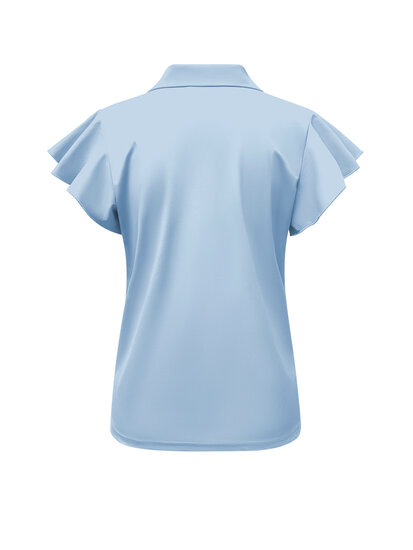 Top L Blue with collar and zip and ruche sleeves TP6937, back