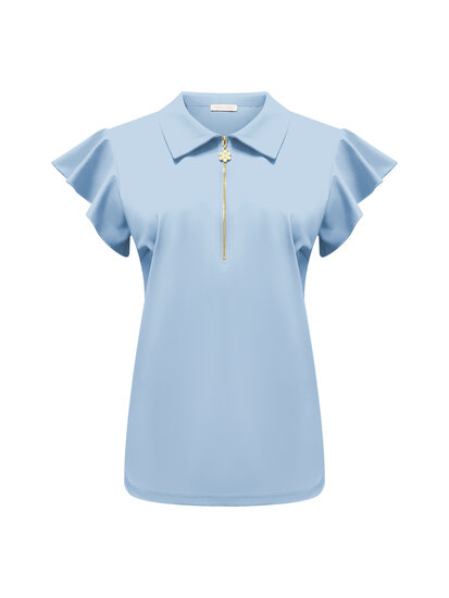 Top L Blue with collar and zip and ruche sleeves TP6937,