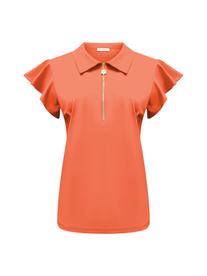 Top Coral with collar and zip and ruche sleeves TP6937,