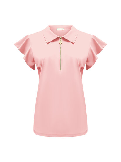 Top Powder Pink with collar and zip and ruche sleeves TP6937
