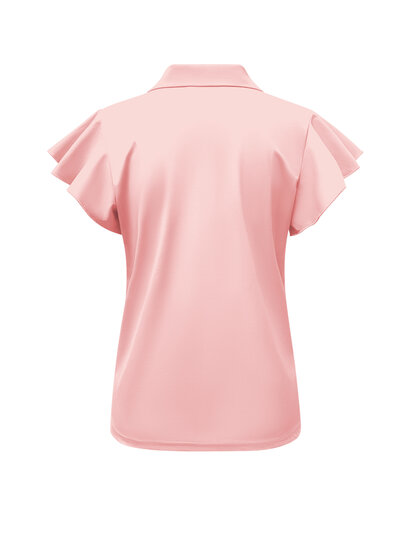 Top Powder Pink with collar and zip and ruche sleeves TP6937 back