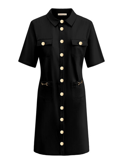 Triple Nine JK51824 Black Dress short sleeves with gold buttons and pockets