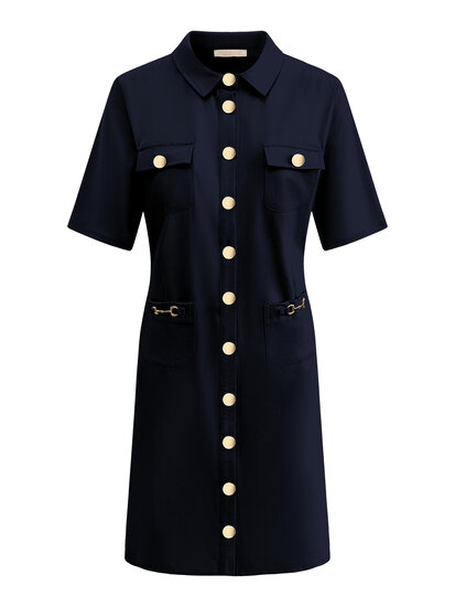 Triple Nine JK51824 Navy Dress short sleeves with gold buttons and pockets